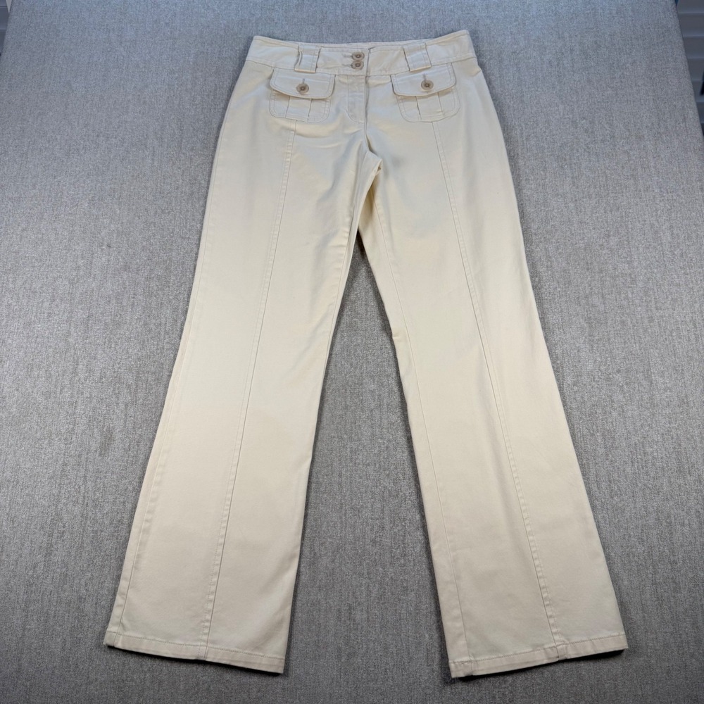 Cabelas Casuals Pants Women 8 Reg Cream Khaki Cargo Straight Leg Seam Front